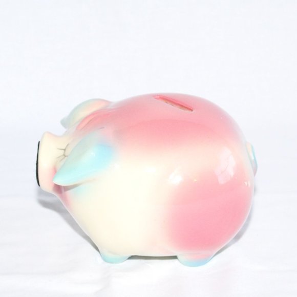 Vintage 1957 Hull Pottery Corky Pig Pink/Blue Piggy Bank - Picture 3 of 9
